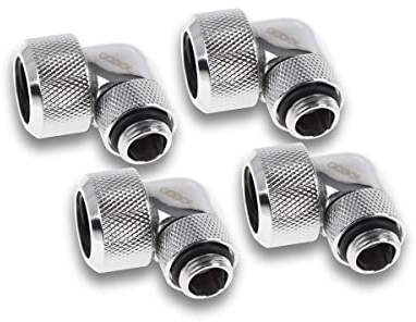 Alphacool Eiszapfen HardTube Klemmverschraubung, 16 mm, 90° drehbar, G1/4, für Acryl/Messingrohre, 4 Stück, Chrom