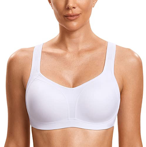 SYROKAN Damen Sport BH Große Brüste Starker Halt Bügel BH Gepolstert für Fitness Lauf Joggen Yoga Weiss 85D