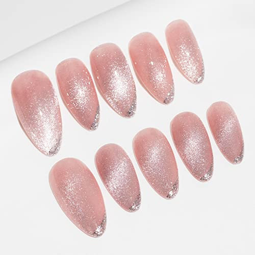Sun&Beam Nails Handmade Press-on Medium Long Amlond Pink Black 0 French Gradation Design Fashion False Nail Tips 10 Pcs Set (#053 XS)