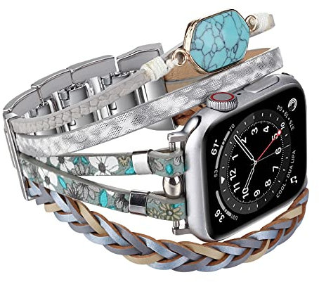 Wingoden Elegante cinturino in pelle compatibile con Apple Watch da 42 mm, 44 mm, 45 mm, 49 mm, per donne e uomini, stile bohémien, multistrato avvolgente, cinturino di ricambio per iWatch serie Ultra