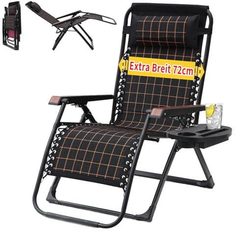 JHYCCDD Sonnenliegen/Liegestuhl Klappbar/Gartenliege/Tragbarer Camping-Liegestuhl mit Nackenstütze Perfekt für Camping, Garten, Balkone, Sonnenbaden (Liegestuhl Klappbar - Kariert)