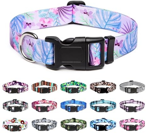 Mercano Adjustable Dog Collar - Special Design Patterns, Soft Nylon Comfortable Durable Pet Collar for Small Medium Large Dogs (S, Floral Purple)