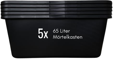 Mörtelkästen 65-90 liter | Mörtelkübel rund oder eckig | Kunstoff-Wannen in Markenqualität | Pflanzkübel für Hochbeet (5 x 65l eckig)