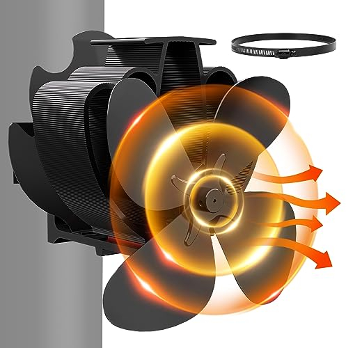 Ventilador de estufa, 4 hojas, ventilador de estufa sin electricidad para leña, hoguera, tubo de horno, estufa, ventilador de fireplace (negro)
