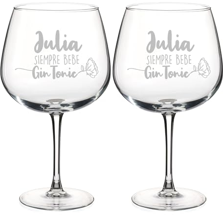 Wanapix | Pack 2 Copas de Gin Tonic Personalizadas con Nombre| Copa de Balón para Combinados | Cristal Grabado | Apta Lavavajillas | Regalo para Fiestas | 70cl | Bebe