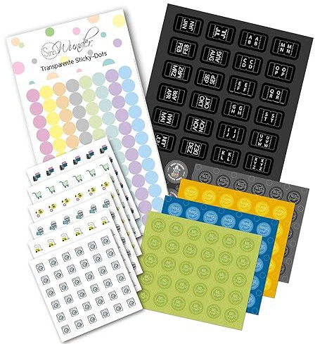 Großes SinnWunder® Planer-Sticker Set mit 754 Aufklebern für Monate, ABC, Haushalt, Mülltermine und transparente Sticky-Dots - Schwarz