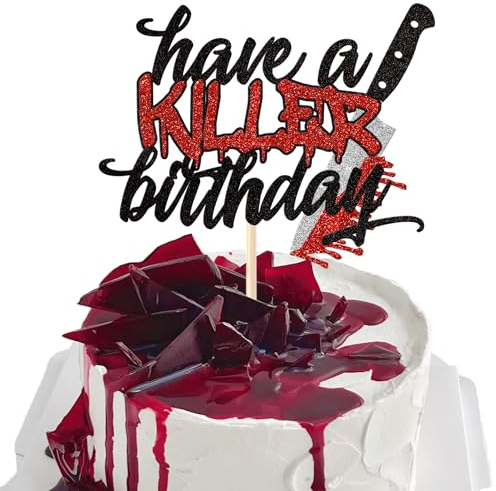SYKYCTCY 1 Pack Have a Killer Birthday Cake Topper Glitter Halloween Horror Birthday Cake Pick Decoration for Bloody Horror Movie Theme Cake Decoration Party Supplies