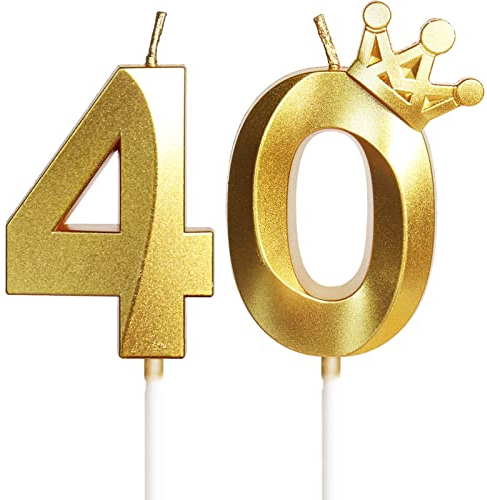 Yiran 40er Geburtstagskerzen mit Krone, 5cm 3D Gold, Kuchendekoration, Hochzeit, Jubiläum, Feier, Unparfümiert