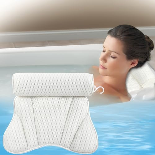 Almohada Bañera, Almohada para Bañera, Malla 4D Almohada de Baño con 6 Ventosas Antideslizantes, Reposacabezas Ergonómico, Puede Soportar la Cabeza, la Espalda, el Cuello, para Bañera de Hidromasaje