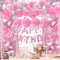 ZERODECO Rosa Geburtstagsdeko, Happy Birthday Girlande Pompons Fransen Vorhang Luftballons Geburtstagsdeko Mädchen Geburtstagsdeko Frauen Damen Kindergeburtstag Deko Geburtstag Party Zubehör