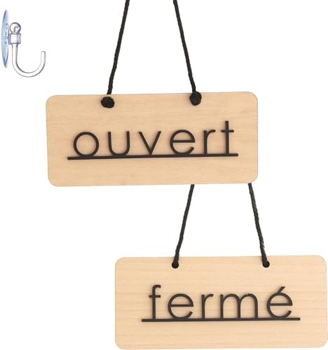 Smile BB - Panneau Ouvert Fermé Bois Naturel en Fracés pour Magasins, Entreprises, Restaurants, Panneau en Bois Ouvert Fermé avec Ventouse