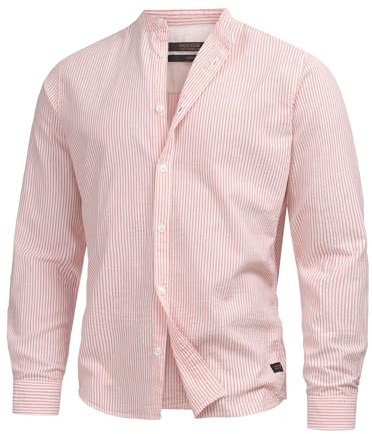 Indicode Herren INCari Sommer-Hemd gestreift aus Baumwolle | Herrenhemd für Männer Flamingo, XL