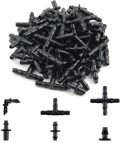 JINXIAN 280 Piezas Kit de Accesorios de Riego 4/7mm PVC Riego Conectores por Goteo Conector de Manguera para Jardín Macetas Verduras Césped Riego de Tubos