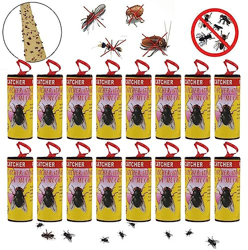 LYPER Fliege Papierstreifen Insektenfänger, 16 Stück Fliegenfänger-Rollen, Premium Fliegenvernichter Gegen Fruchtfliegen Fliegen Mücken und Motten, Fliegenfalle Klebestreifen für Innen und Außen