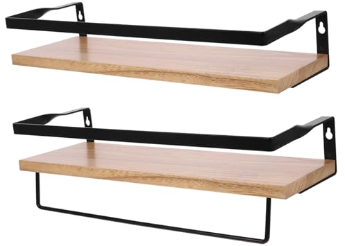 GARVALON Wandregal mit Handtuchhalter Schwebendes Regal zur Wandmontage Braun Platzsparende Aufbewahrung für Schlafzimmer und Bad