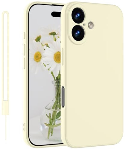 KPPIT iPhone for 16 case silicone,iPhone 16 Phone case shockproof 6.1,Full camera coverage Military-Grade Protection 360°,With Protective hand strap slim Protective Cas-Retro White