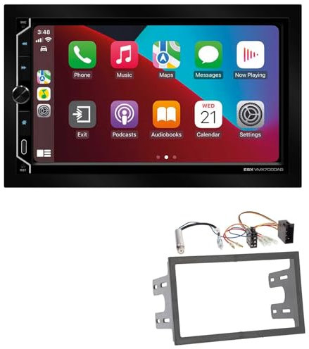 ESX VMX700DAB 2-DIN Autoradio kompatibel mit Wireless Apple CarPlay Android Auto Bluetooth DAB+ passend für Volkswagen VW Polo 9N bis 2009 schwarz mit ISO