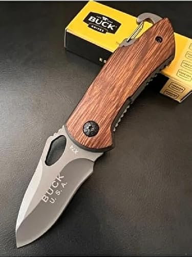 La Petite Caverne P.BU-001 - COUTEAU COMPACT LAME ACIER 6 CM MANCHE BOIS 9 CM MOUSQUETON