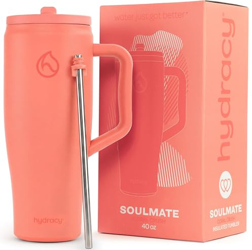 Hydracy Soulmate Thermobecher mit Henkel und Strohhalm Isoliert 1,18L | Edelstahl-Reisebecher,BPA-frei,auslaufsicher,spülmaschinenfest,hält 24 Stunden kalt,passt in Becherhalter