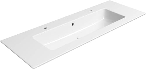 Ben Orrizon Waschbecken mit 2 Armaturenlöchern 122,6x46 cm - Weiß Xtra Glaze - Waschbecken für Unterschrank, Waschtisch für Badmöbel Set