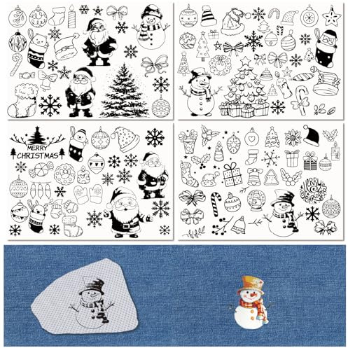 CRASPIRE 4 Fogli di Stabilizzatore Idrosolubile di Babbo Natale per Ricamo Stick e Stitch Ricamo Trasferimenti Carta Natale Stabilizzatore Fusibile da Tagliare per Ricamo Amante del Cucito A Mano