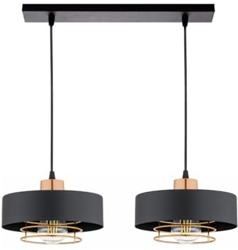 KAR LIGHTING Pendelleuchte 2-flammig aus Metall in Schwarz mit Kupfer-Details, höhenverstellbar | E27 Fassung | LED geeignet | Hängelampe für Wohnzimmer, Esszimmer, Küche, Büro oder Schlafzimmer