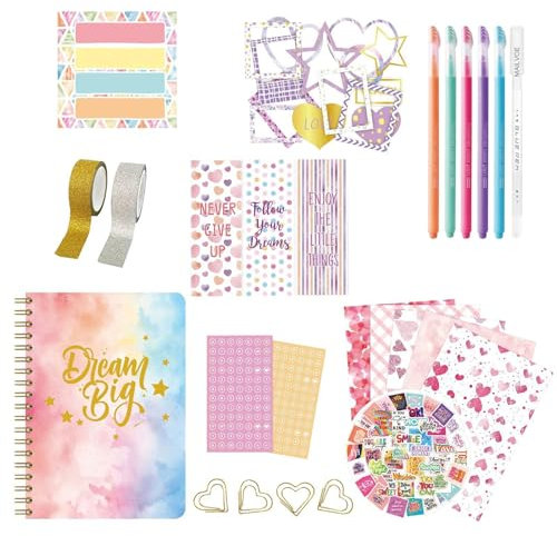 Dreuhuing Kindertagebuch-Set,Kreatives Tagebuch-Set,Journaling-Kunst-Bastelset - Sammelalbum- und Tagebuch-Kunsthandwerksset, multifunktionales Tagebuch-Sammelalbum-Set für Mädchen, kreatives