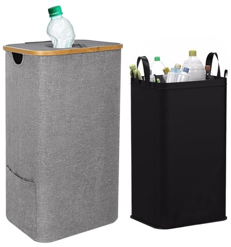 WOPPLXY Recycling Bins for Kitchen, 100L Bottle Collector Bins with Lid, Deposit Recycling Bottle Bins with Carry Bag for Storage Trash Empty Bottles and Cans