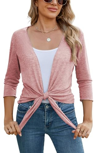 Famulily Sheer Shrug Strickjacken für Frauen, Damen 3/4 Ärmel Krawatte vorne Sommer leichte Abdeckungen ups