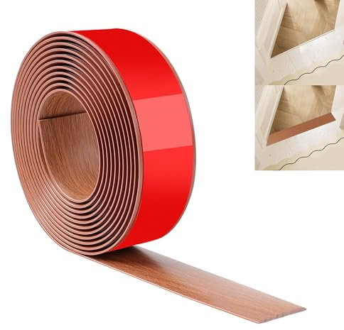 JUNART 400cm×4cm Floor Transition Strip, PVC Self Adhesive Floor Cover Strips, Waterproof Flooring Edge Trim, Floor Door Divider Strip for Joining Floor Gaps,Carpet,Tiles(Teak Wood)