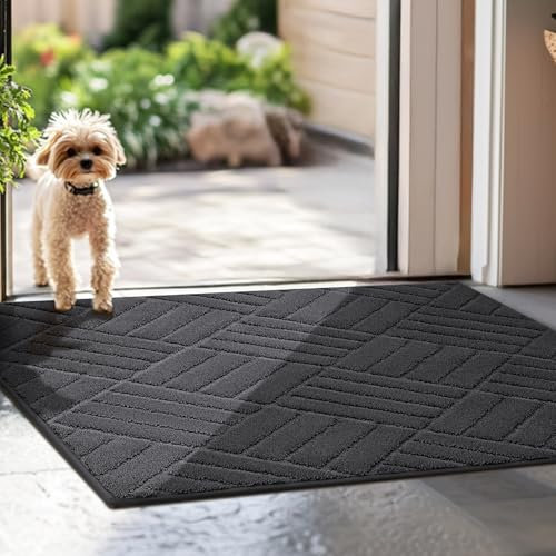 FEOMOS Paillasson Intérieur Entrée Attrape-Poussière,Tapis de Sol Antidérapant Absorbante,Tapis d'Entrée Lavable en Machine pour Chien,Porte,Entrée,Chambre,Couloir,Cuisine,Gris Charbon, 50cm x 80cm