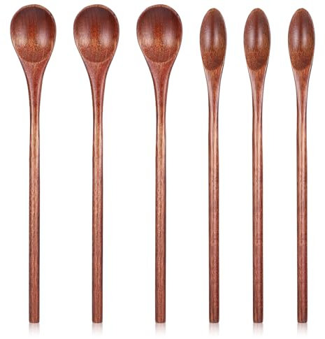6pcs Wooden Spoons Wooden Spoons Cooking Utensils Woodens Spoon for Cooking 8inch Long Honey Stirring Spoon Coffee Teaspoon for Kitchen Stirring(2 Style)