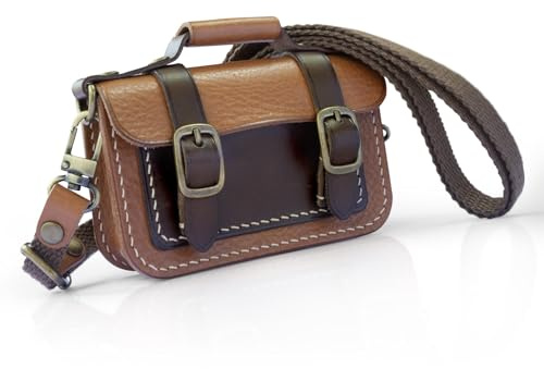 Summer-Ray Vintage-inspirierte Mini-Umhängetasche aus Leder, handgefertigte Kuhleder-Tasche im Koffer-Stil mit verstellbarem Riemen und Magnetverschluss (Braun)
