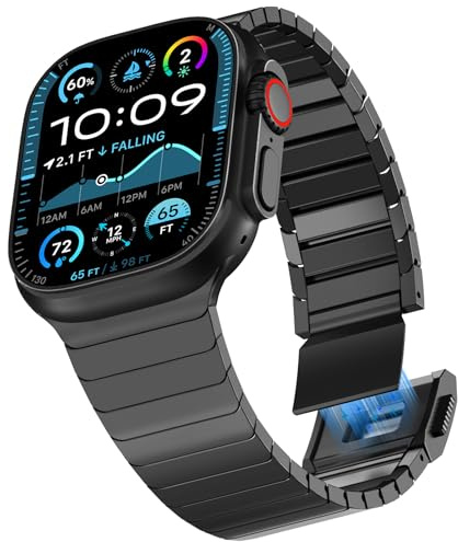KADES Cinturino di ricambio compatibile con Apple Watch 49 mm, 46 mm, 45 mm, 44 mm, 42 mm, titanio e metallo, per iWatch Ultra 3 2 1, Series 11 10 9 8, 7, 6, 5, 4, 3, 2, 1, SE, nero con chiusura