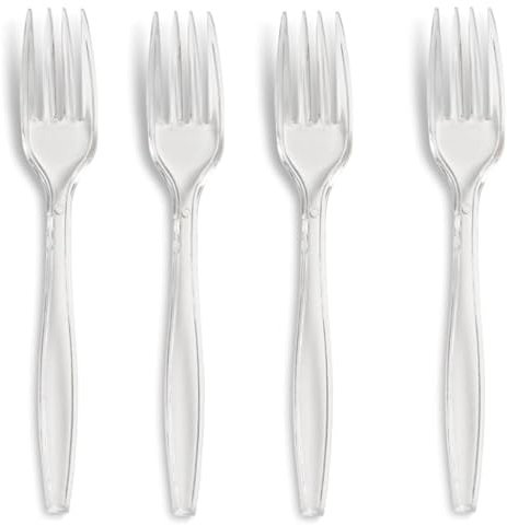 Pack of 100 Heavy Duty Clear Reusable and Washable Forks Spoons Knives,Clear Reusable Cutlery Tableware and Dinnerware Best for Home, Office, Parties, School, Picnics & Restaurants (6 inch Forks)