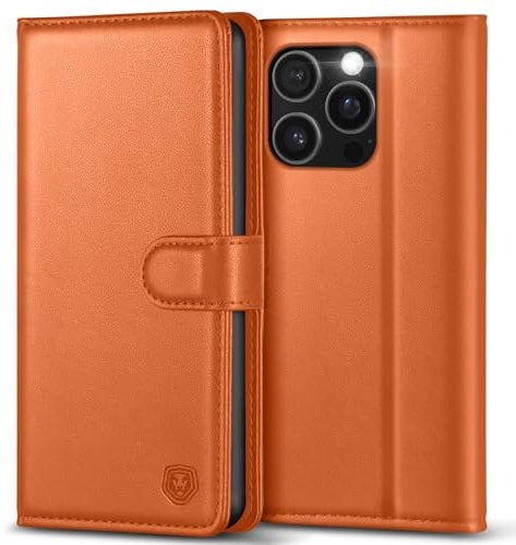 Kuafcase Compatible for iPhone 16 Pro Case with 4 Card Slots Magnetic Closure Kickstand Shockproof Protective Phone Case Compatible for iPhone 16 Pro - Orange