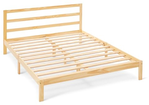 Amazon Basics Cadre de Lit King Size avec Tête de Lit, Pin Massif avec Lattes, 160cm x 200cm, King Size, Pin