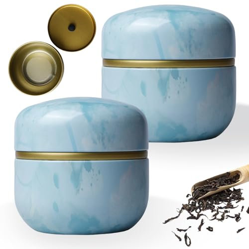 LEKEFETO 2 recipientes redondos de metal para té suelto, especias o matcha, con tapa hermética, diámetro 8,5 cm