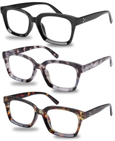 CKDSA 3 Packs +1.5D Oversized Reading Glasses for Women Men Blue Light Blocking Computer Readers Large Square Retro Spring Hinge Comfortable Lightweight Scratch Resistant for Reading Company