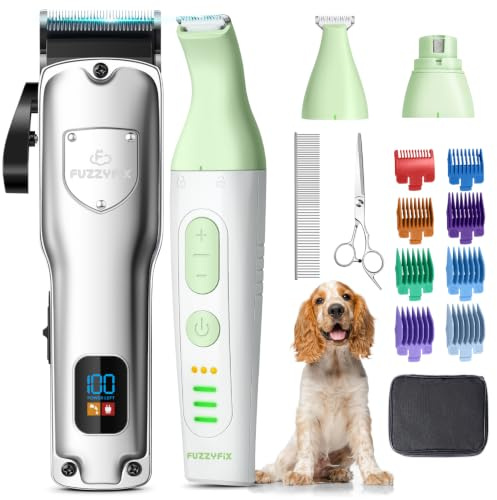 FuzzyFix Hundeschermaschine 4 in 1 Set,Schermaschine Hund für Dichtes Fell,Leise Profi Hunde Schermaschinen/Pfotentrimmer/Krallenschleifer für Hunde Katzen,Fellpflege