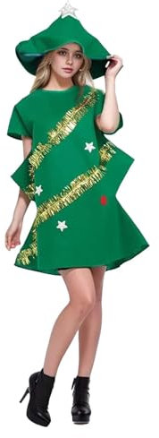 Generisch 2025 - Disfraz de árbol de Navidad para mujer, vestido de fiesta cosplay, manga corta, punto brillante, árbol de Navidad, vestido elegante con capucha, disfraz de anime, cosplay para mujer