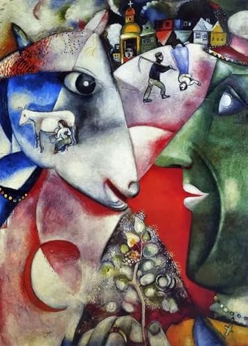 GYTRI CGFHJ Marc Chagall Poster Marc Chagall Drucke und Wandkunst Abstraktes Bild《Ich und das Dorf》Marc Chagall Leinwandgemälde für Wohnkultur 50x70cm ungerahmt
