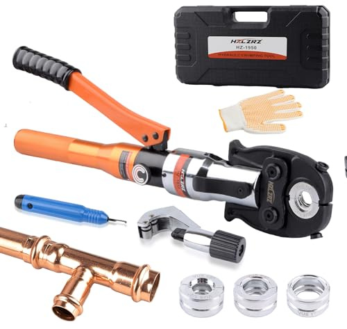 HZLZRZ ProPress Tool Copper Tube Fittings Hydraulic Copper Pipe Crimping Tool with 1/2 inch,3/4 inch and 1 inch Jaws Copper Pipe Press Crimpers Pressing Pliers,Suit for Narrow Space and Tee Fittings