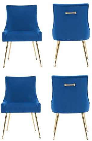 Viviana Velvet Dining Chair – Modern Black Upholstered Accent Chair with Gold Legs, Ring Handle, Armless Design & High-Density Foam for Elegant Home Interiors Dining Room Living Room Restaurants
