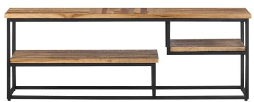 Meuble TV en bois massif de teck recyclé et fer, 110 x 30 x 39 cm, support de haut-parleur moderne, pour le salon, durable et durable