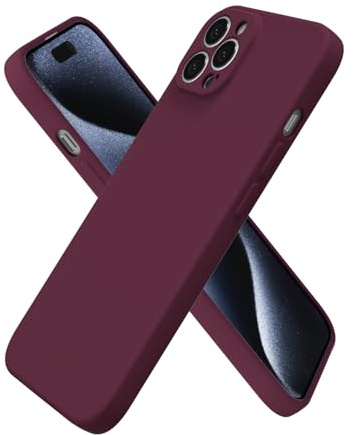 oakxco for iPhone 15 Pro Case Silicone, Ultra Slim Thin Phone Case for Women Girls, Plain Solid Color Minimalist Aesthetic Cute Girly Design, Soft Rubber Gel TPU with Camera Cover, Burgundy Maroon
