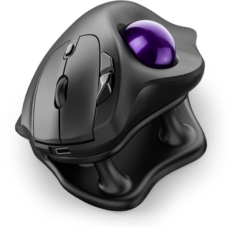 Nulea Wireless Trackball Mouse Ergonomic 21.7 Tilt Stand Thumb Control | Rechargeable mouse with 4 DPI levels,Bluetooth 2.4G connection,3 device switching,precise control,PC Mac compatible-Purple