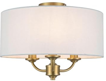 Cosylyte Winston 3-Light Semi Flush Ceiling Light, Classic Faux Linen Drum Shade with Bronze Base, E14 LED Compatible, Ceiling Lights for Living Room, Bedroom & Hallway