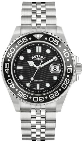 Rotary Men's Apex 100 Black Dial Stainless Steel Bracelet Watch