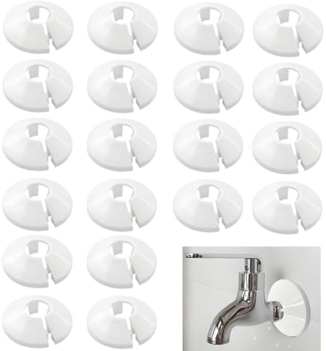 HARY Lot de 20 cache-tuyaux de radiateur blancs à clipser de 15 mm en PVC pour tuyau en cuivre, cache-trou mural pour décoration de tuyau de chauffage central